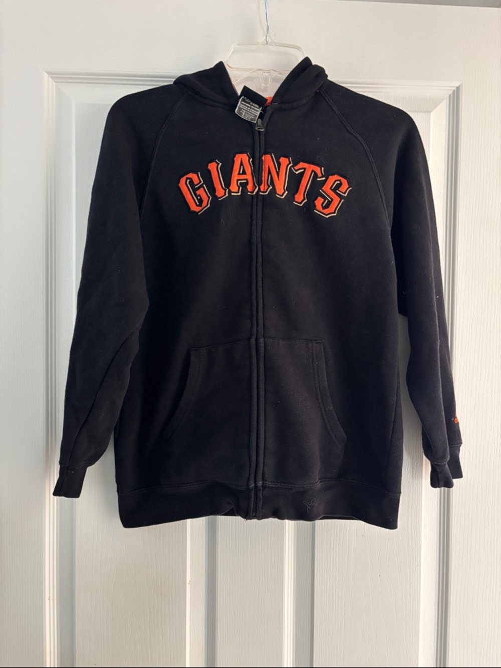GIANTS Black Zip-Up Hoodie with Orange Lettering Sz M